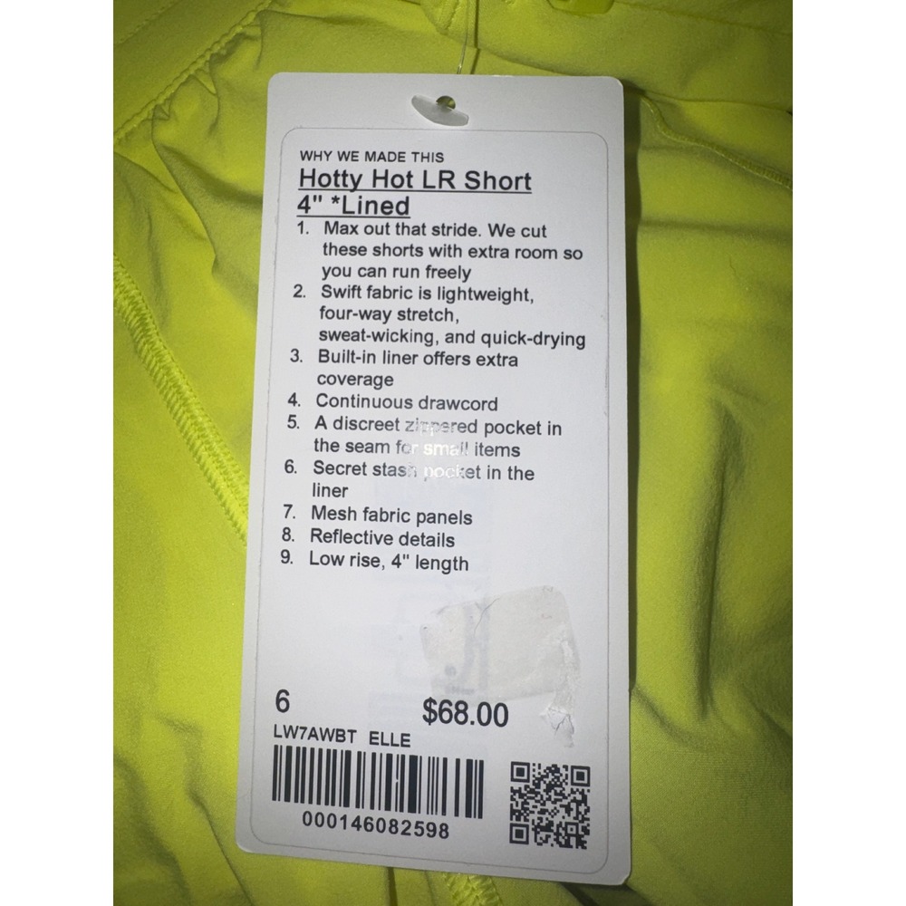Lululemon Hotty Hot LR Short 4" Lined Electric Lemon Yellow ELLE Size 6 - Picture 6 of 6